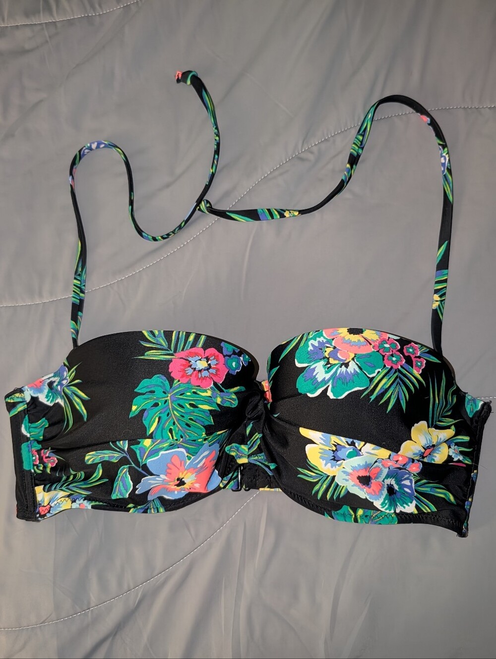 Old Navy Bandeau Bikini Top In Black Tropical Pattern, Size L